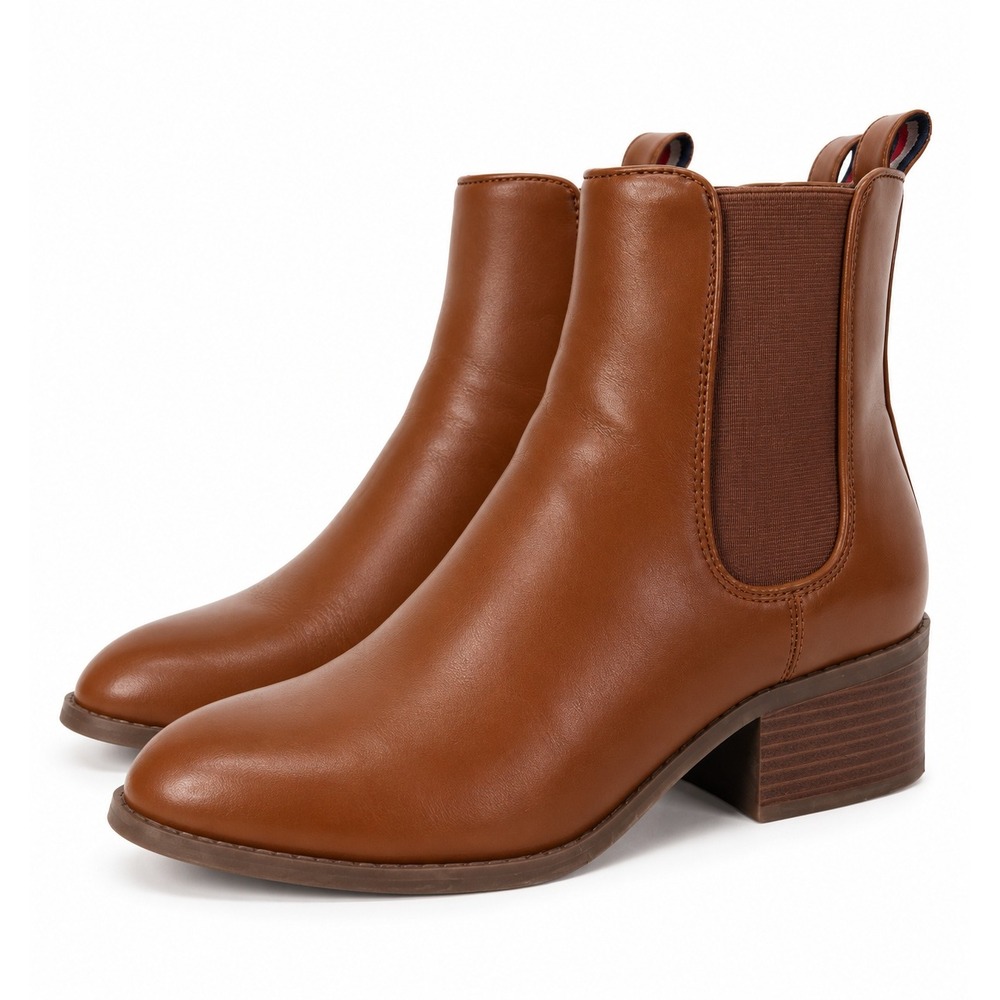 Tommy Hilfiger Womens Cognac Brown Chelsea Ankle Boots Block Heel Size 8.5 M